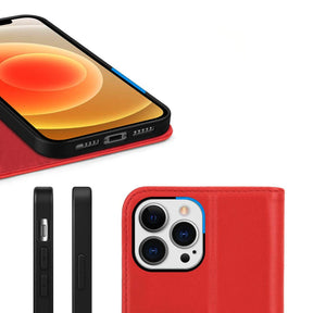iPhone 12/12 Pro Plånboksfodral Läder Rvelon - Röd