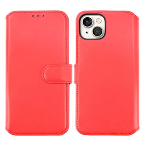 iPhone 15 Plus Plånboksfodral Läder Rvelon - Röd
