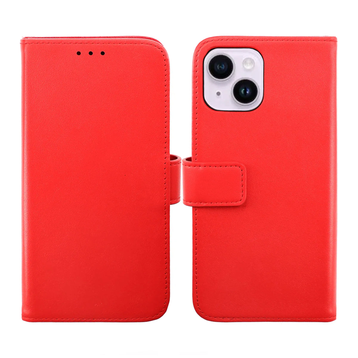 iPhone 14 Plånboksfodral Läder Rvelon - Röd