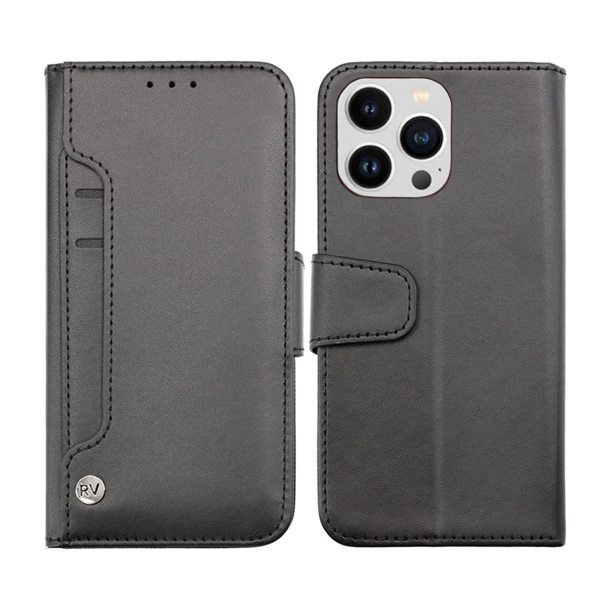 iPhone 14 Pro Plånboksfodral Extra Kortfack Rvelon - Svart
