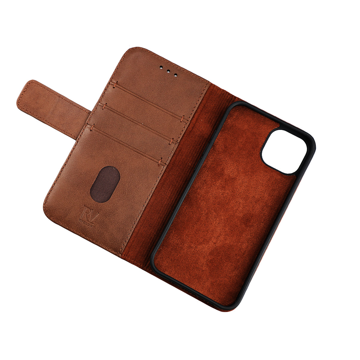 iPhone 12 Pro Max Plånboksfodral Läder Rvelon - Brun