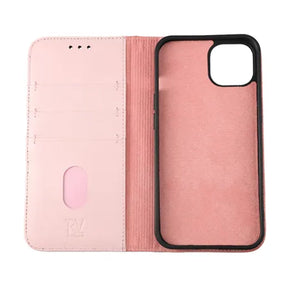 Rvelon Plånboksfodral Läder för iPhone 12 och 12 Pro - Rosa