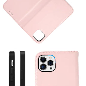 iPhone 13 Pro Plånboksfodral Låder Rvelon - Rosa