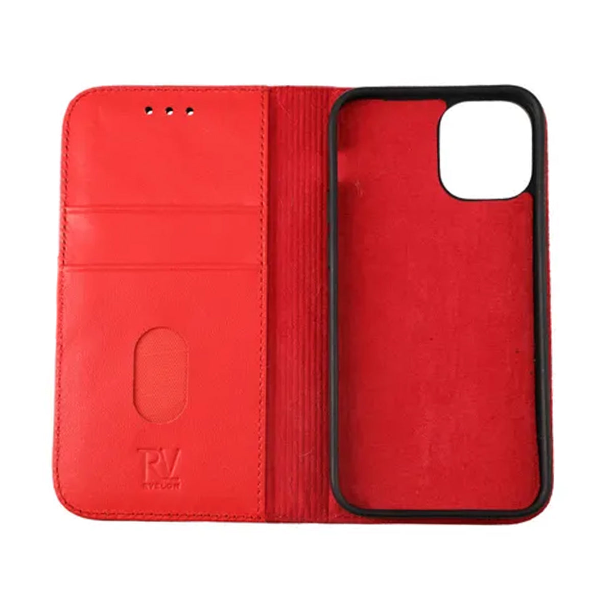 iPhone 12 Mini Plånboksfodral Läder Rvelon - Röd